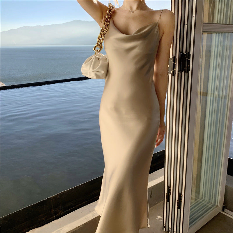 Feel Chic and Flowing in This Satin Swing Neck Dress